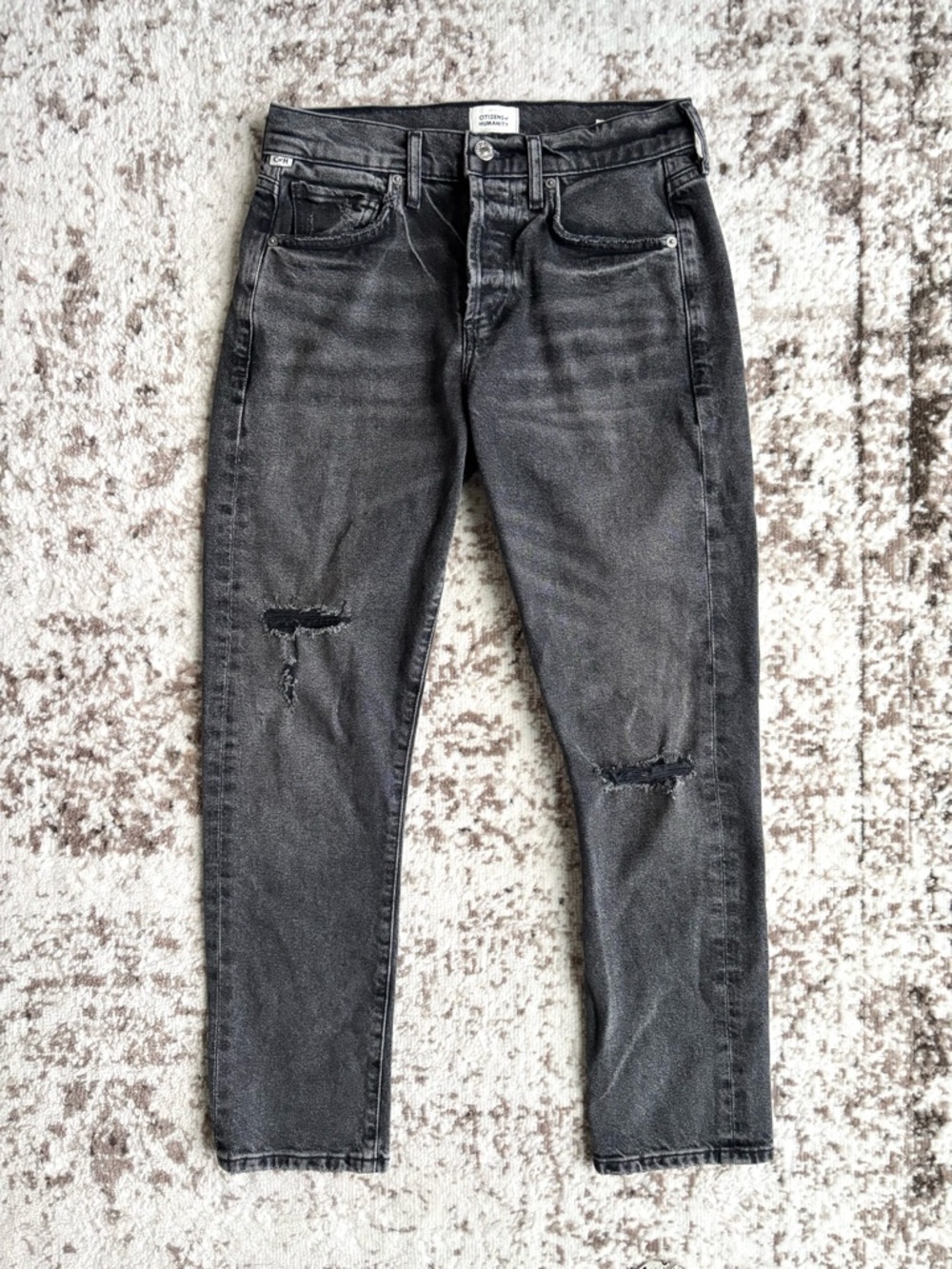 Citizens Of Humanity Emerson Boyfriend Black Washed Distressed Denim Jeans - Picture 4 of 10